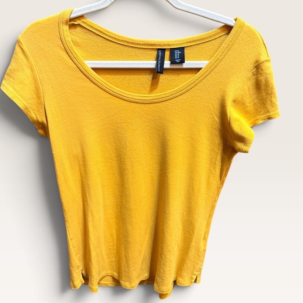 Cynthia Rowley Mustard Yellow Pima Cotton Modal Scoop Neck Tee Shirt Medium